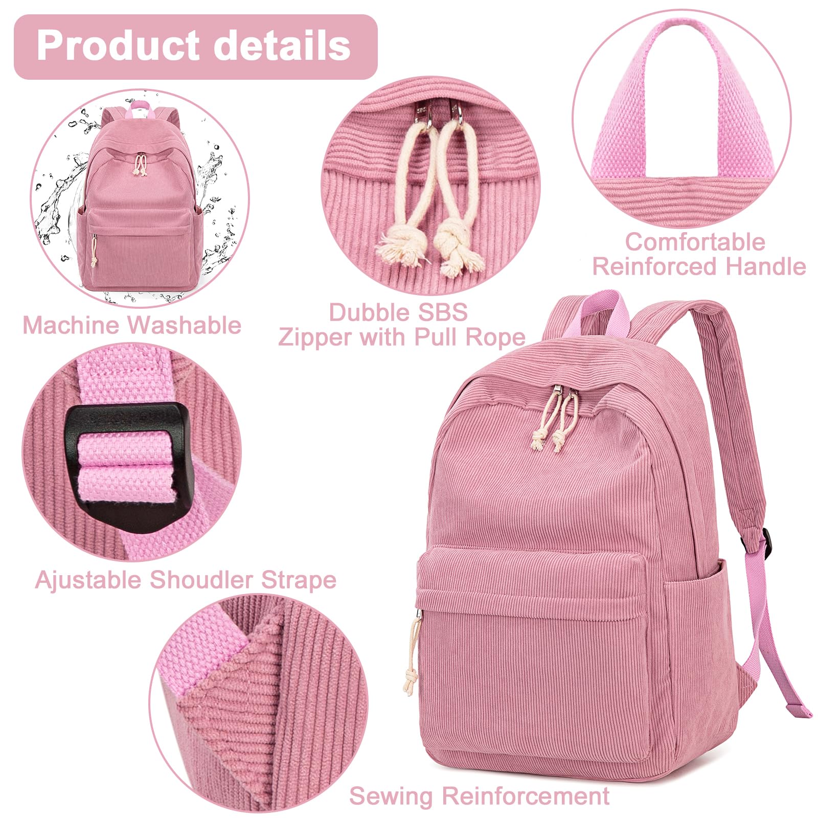 School Backpack for Teens Large Corduroy Bookbag Lightweight 17 inch Laptop Bag for Girls Boys Casual High School College