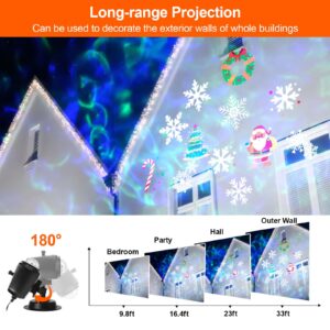 GreenClick Christmas Projector Lights,2023 Upgrade Snowflake & 64 Patterns Holiday Projector Lights Outdoor with Remote Control Timer Ocean Wave Projector for Party Home Valentines Garden Decoration