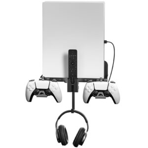 ROCHIE PS5 Wall Mount Bracket PS5 Wall Stand with 2-in-1 Magnetic Charging Cable for Playstation 5 Disc/Digital Edition, Detachable Controller Holder & Headphone Hanger Black