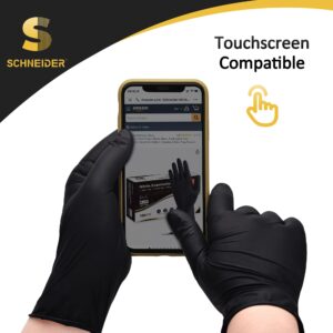 Schneider Nitrile Exam Gloves, Black, XL, Box of 100, 5 mil Disposable Nitrile Gloves, Latex Free, Powder Free, Food Safe, Non-Sterile - for Medical, Cleaning & Cooking Gloves, Rubber Gloves