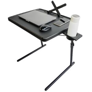 haritzak folding table, extra large table top for office and tv dinner, foldable tablet stand and movable phone holder, cup holder with 3 angle settings