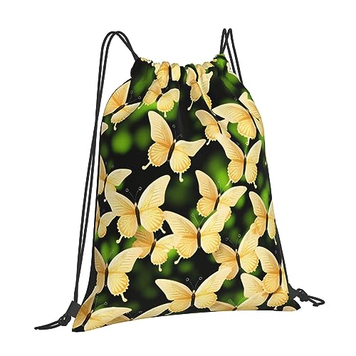 Beautiful Butterflies Drawstring Backpack For Men And Women'S Sports And Fitness Bag, Large Size, Zippered Pocket, Lightweight, Foldable And Portable For Travel