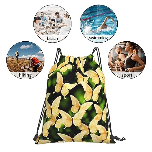 Beautiful Butterflies Drawstring Backpack For Men And Women'S Sports And Fitness Bag, Large Size, Zippered Pocket, Lightweight, Foldable And Portable For Travel