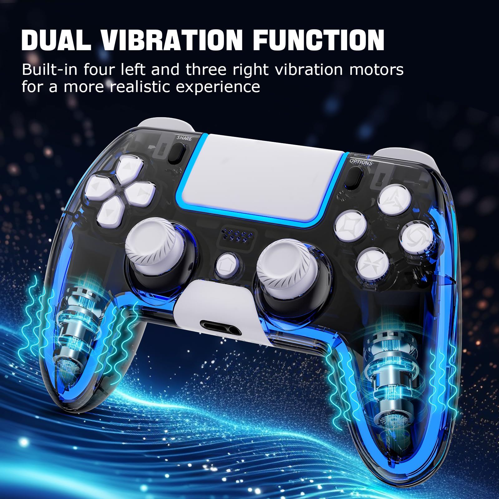 BRHE Wireless PS4Controller with Hall 3D Joysticks/RGB LED Lights/Programming Funtion,PS4Controller Remote Joystick Gamepad,Game Controller for PS4/Slim/Pro