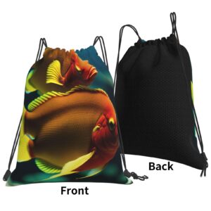 Fish In The Ocean Drawstring Backpack For Men And Women'S Sports And Fitness Bag, Large Size, Zippered Pocket, Lightweight, Foldable And Portable For Travel