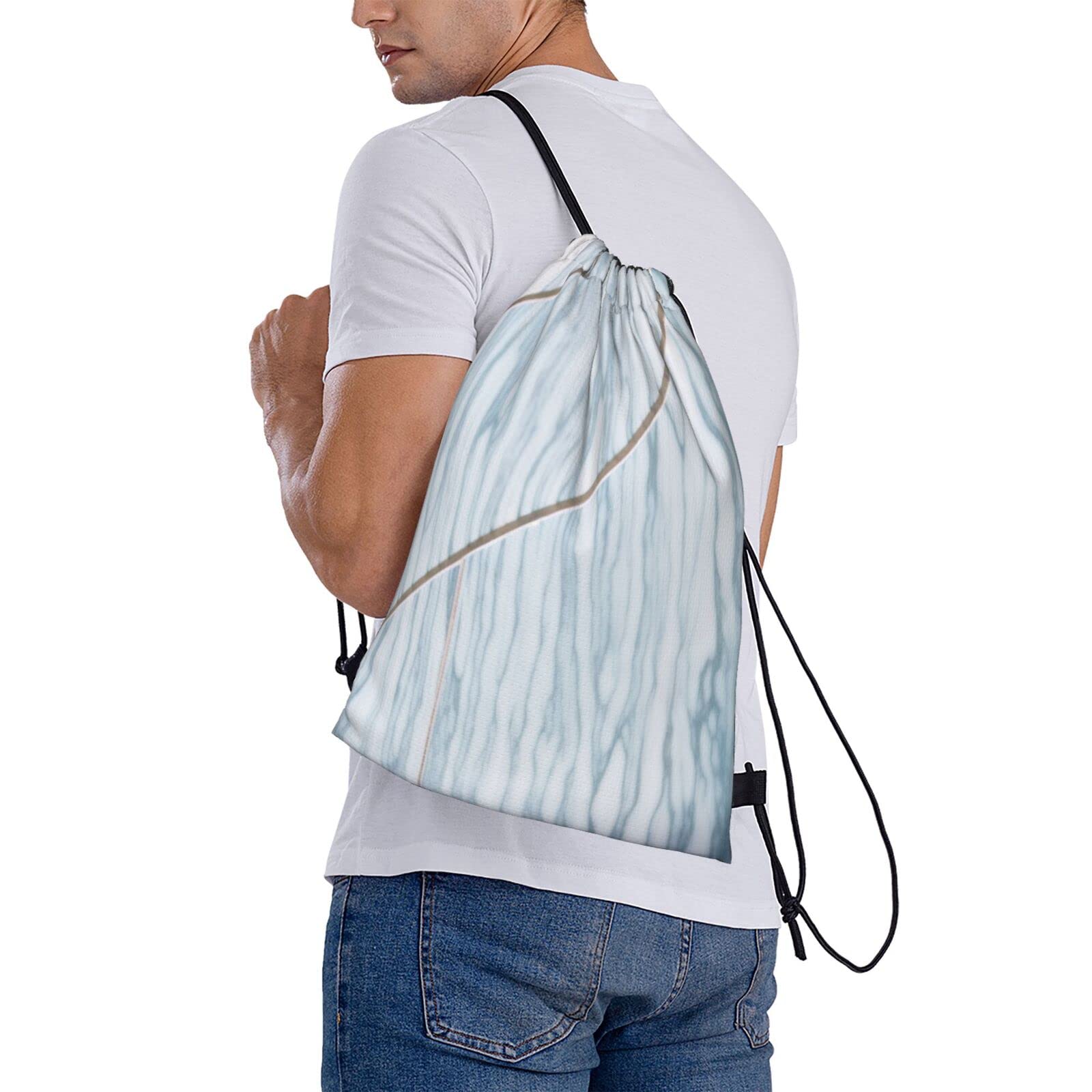 Marble Wall Drawstring Backpack For Men And Women'S Sports And Fitness Bag, Large Size, Zippered Pocket, Lightweight, Foldable And Portable For Travel