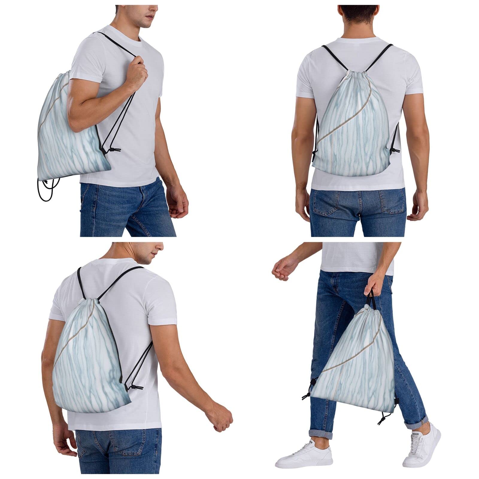 Marble Wall Drawstring Backpack For Men And Women'S Sports And Fitness Bag, Large Size, Zippered Pocket, Lightweight, Foldable And Portable For Travel