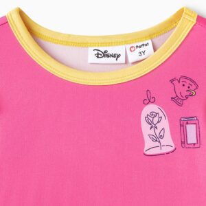 Disney Princess Dresses for Girls Belle Dress A Line Character Print Toddler Dress Toddler Girl Ruffle Long-Sleeve Fall Dress, Pink Dress 5-6 Years