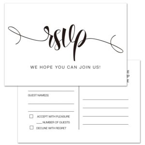 50 blank rsvp cards, response postcard kindly reply card stock for weddings, bridal rehearsal dinner, baby shower, birthday, bachelorette party invitation kits no envelopes needed,4"x6" white