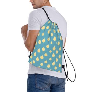 Water-Drop Printed Pattern Drawstring Backpack For Men And Women'S Sports And Fitness Bag, Large Size, Zippered Pocket, Lightweight, Foldable And Portable For Travel