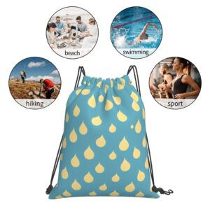 Water-Drop Printed Pattern Drawstring Backpack For Men And Women'S Sports And Fitness Bag, Large Size, Zippered Pocket, Lightweight, Foldable And Portable For Travel