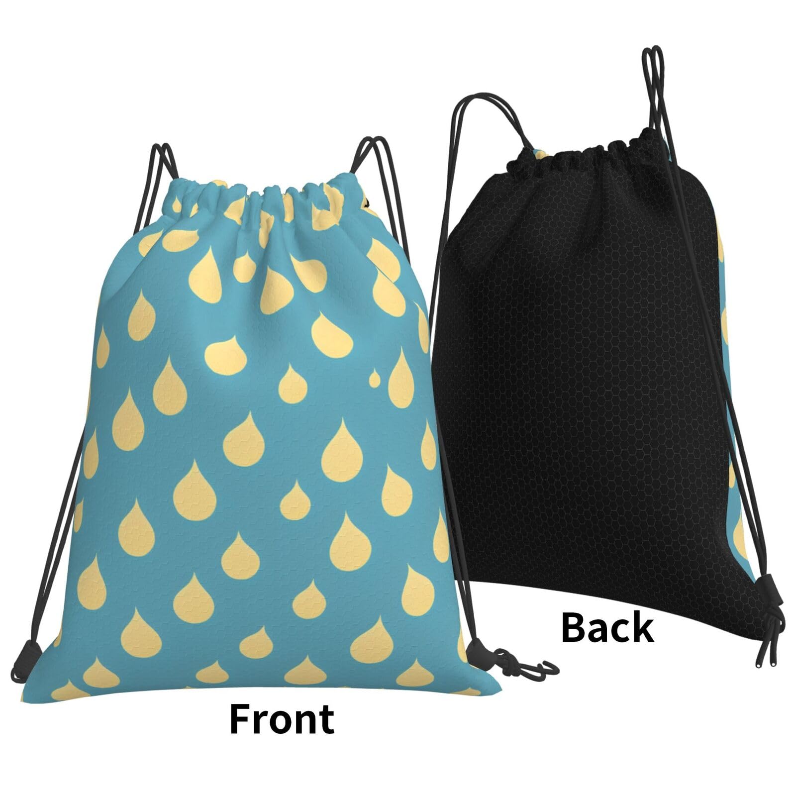 Water-Drop Printed Pattern Drawstring Backpack For Men And Women'S Sports And Fitness Bag, Large Size, Zippered Pocket, Lightweight, Foldable And Portable For Travel