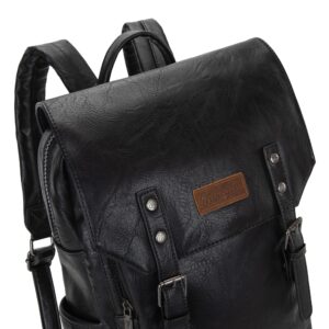 Wrangler Black PU leather Backpack for Men & Women Vintage Backpack Travel Laptop Backpack with Charging Port