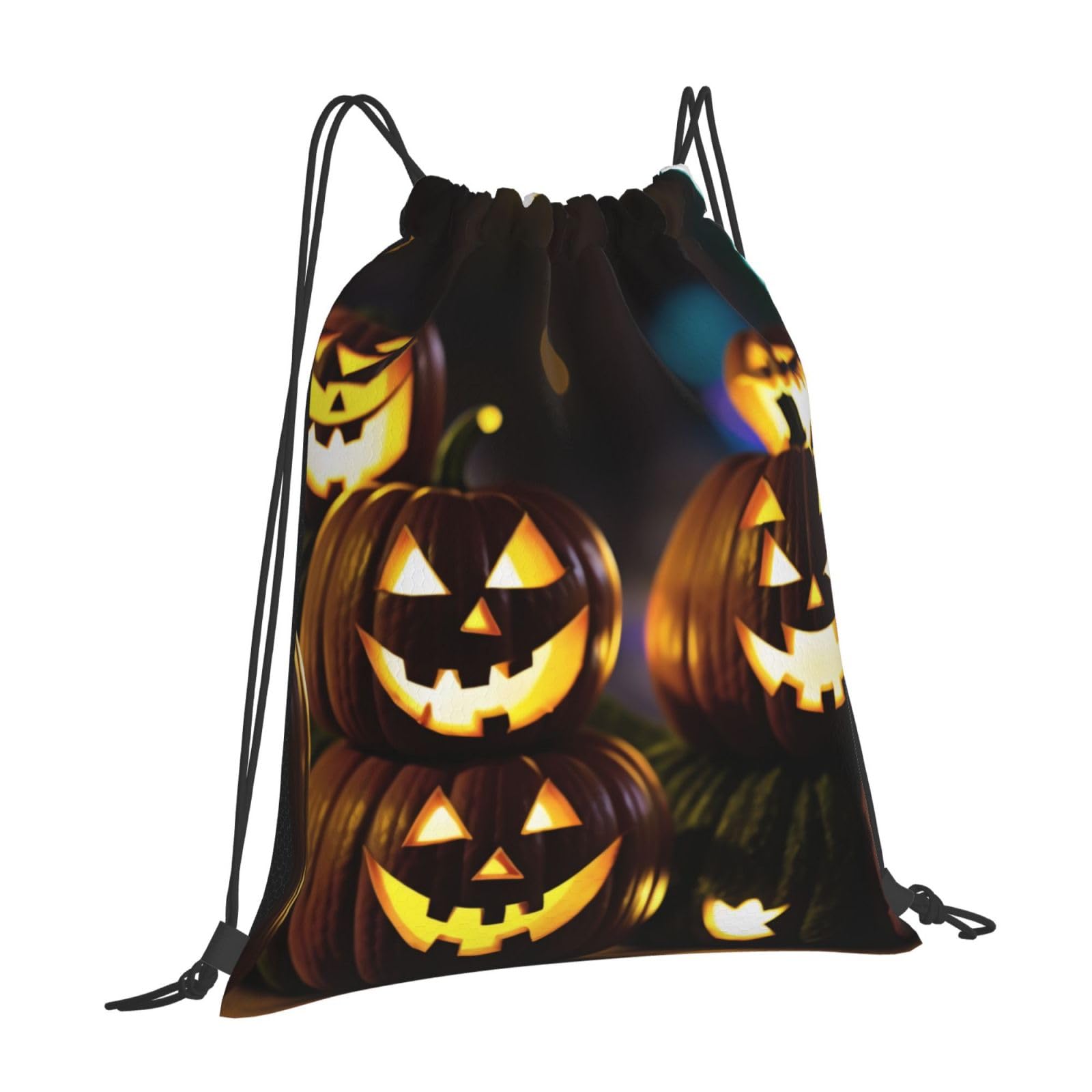 Halloween Pumpkin Drawstring Backpack For Men And Women'S Sports And Fitness Bag, Large Size, Zippered Pocket, Lightweight, Foldable And Portable For Travel