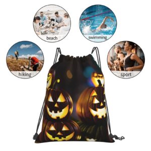 Halloween Pumpkin Drawstring Backpack For Men And Women'S Sports And Fitness Bag, Large Size, Zippered Pocket, Lightweight, Foldable And Portable For Travel