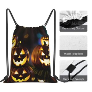 Halloween Pumpkin Drawstring Backpack For Men And Women'S Sports And Fitness Bag, Large Size, Zippered Pocket, Lightweight, Foldable And Portable For Travel