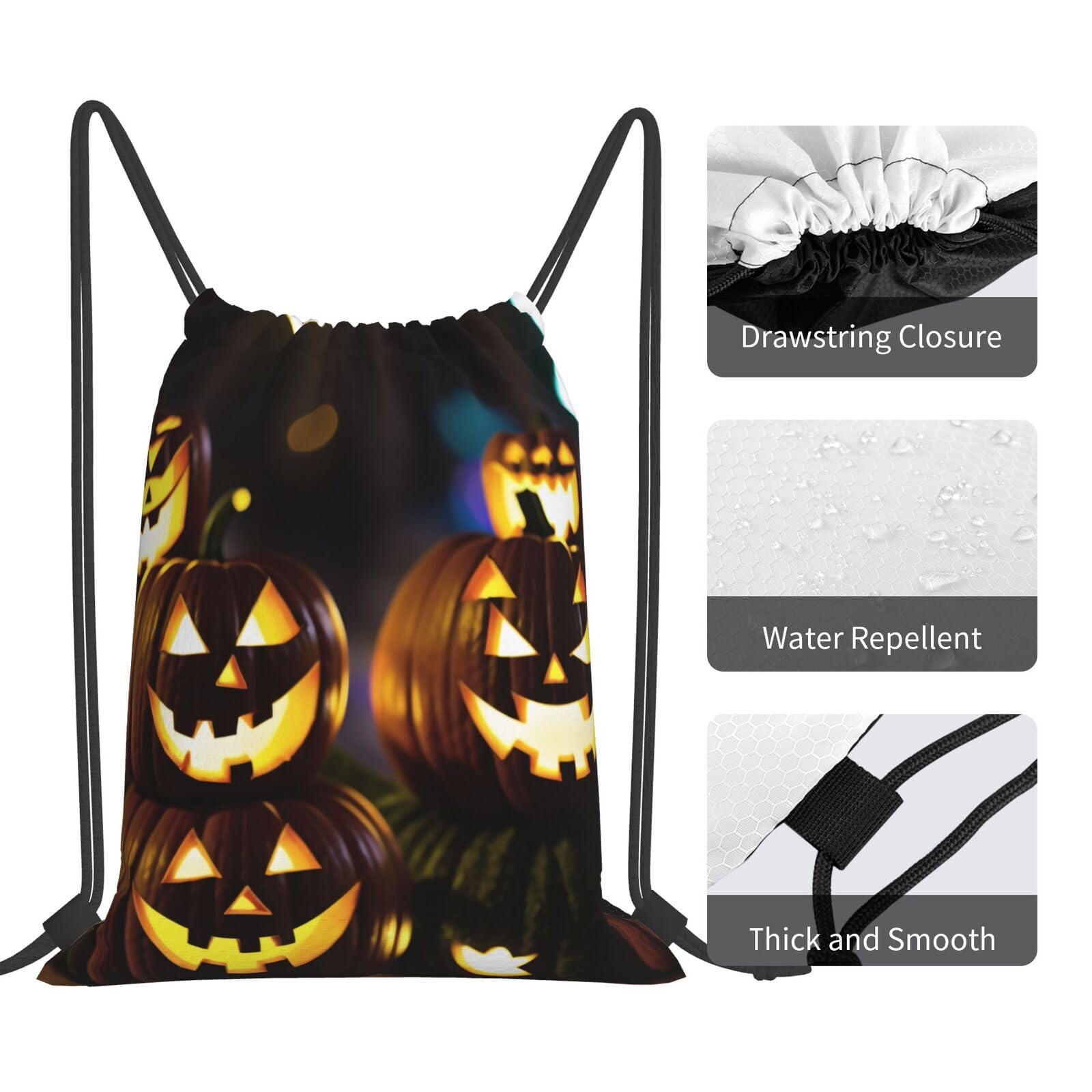 Halloween Pumpkin Drawstring Backpack For Men And Women'S Sports And Fitness Bag, Large Size, Zippered Pocket, Lightweight, Foldable And Portable For Travel