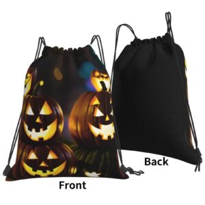 Halloween Pumpkin Drawstring Backpack For Men And Women'S Sports And Fitness Bag, Large Size, Zippered Pocket, Lightweight, Foldable And Portable For Travel