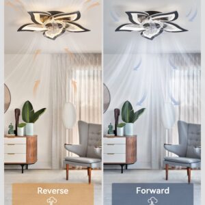 LEDIARY Flower Ceiling Fans with Lights, Small 27 Inch Modern Low Profile Ceiling Fan, Dimmable LED Ceiling Light Fixture, Flush Mount Ceiling Fans with Remote for Bedroom, Kitchen, Indoor-Black