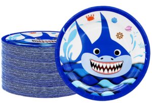 40pcs shark party supplies blue ocean shark paper plates blue ocean tableware set 7"ocean animal shark dessert plates for under the sea themed boy baby shower blue ocean shark party decoration(shark)