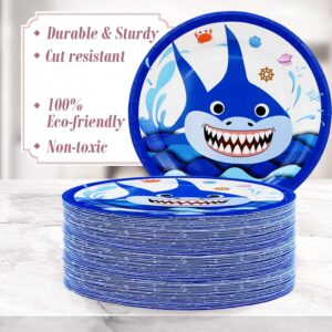 40Pcs Shark Party Supplies Blue Ocean Shark Paper Plates Blue Ocean Tableware Set 7"Ocean Animal Shark Dessert Plates for Under the Sea Themed Boy Baby Shower Blue Ocean Shark Party Decoration(Shark)