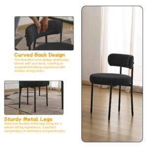 EDWELL Black Boucle Dining Chairs Set of 4, Mid Century Modern Dining Room Chairs with 3.94“ Cushions, Round Upholstered Kitchen Chairs with Black Metal Legs for Dining Chair, Living Room