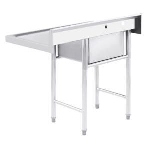 WILPREP Commercial Stainless Steel Sink, Free Standing Restaurant Sink, Kitchen Prep & Utility Sink for Home, Garage, Bar, Laundry Room (1 Compartment with Drainboard, 39" W x 17.7" D x 37.4" H)