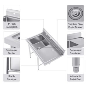 WILPREP Commercial Stainless Steel Sink, Free Standing Restaurant Sink, Kitchen Prep & Utility Sink for Home, Garage, Bar, Laundry Room (1 Compartment with Drainboard, 39" W x 17.7" D x 37.4" H)