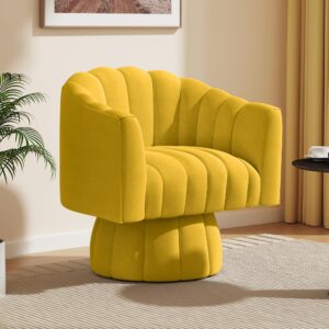 accent chair mid century 360 degree swivel chair,modern lounge sofa round barrel chair with wide upholstered,fluffy velvet fabric chairs for home sofa living room/bedroom/waiting room(yellow)