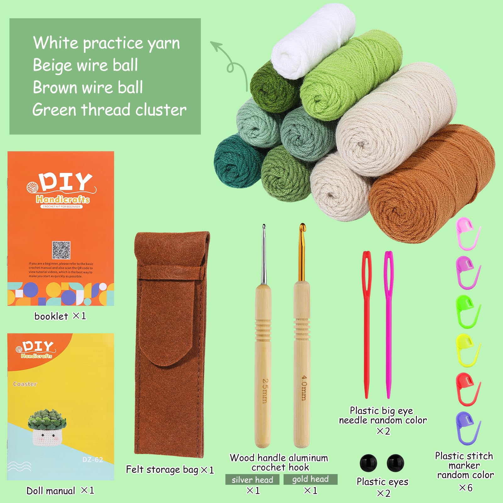 Hssugi Crochet Kit for Beginners - 6pcs Coasters in a Plant Pot Crochet Start Kit, Complete Beginner Crochet Kit with Crochet Hooks, Yarn, Clear Video Tutorials for Adult Beginners