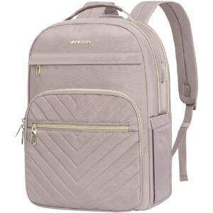vankean 17.3 inch laptop backpack for women work laptop bag fashion with usb port, waterproof backpacks stylish travel bags casual daypacks for college, business, light dusty pink