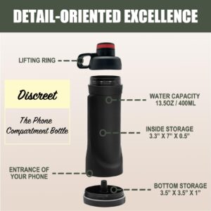 Diversion Water Bottle with 13.5oz Capacity - Ultimate Hidden Compartment for Travel, Beach, Car to Store Valuables like Jewelry, Cash, Money, Coins, Car Keys - Storage Home Security - Black