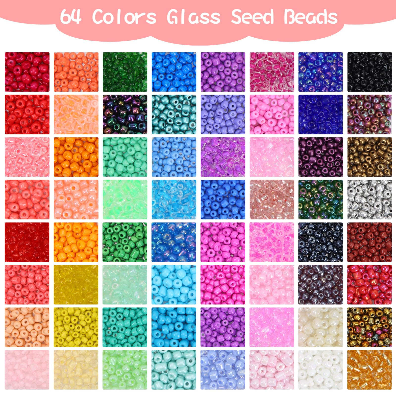 QUEFE Craft Beads Kit 21440pcs 3mm Glass Seed Beads and 960pcs Letter Beads for Friendship Bracelets Jewelry Making Necklaces and Key Chains with 2 Rolls of Crystal String, DIY Art Craft Gifts