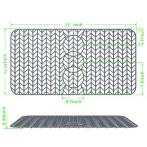 GUUKIN Sink Protectors for Kitchen Sink - 29"x 15.35" Silicone Kitchen Sink Mat Grid for Bottom of Farmhouse Stainless Steel Porcelain Sink with 3 Reserved Holes（Grey）