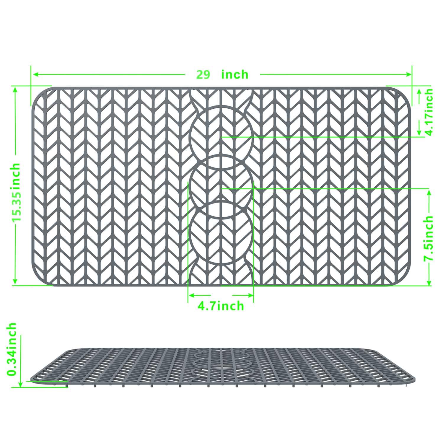 GUUKIN Sink Protectors for Kitchen Sink - 29"x 15.35" Silicone Kitchen Sink Mat Grid for Bottom of Farmhouse Stainless Steel Porcelain Sink with 3 Reserved Holes（Grey）