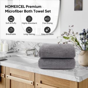 HOMEXCEL Bath Towel Set Pack of 2, (27 x 54 Inches) Microfiber Ultra Soft Highly Absorbent Bath Towel, Lightweight and Quick Drying Towels for Body, Sport, Yoga, SPA, Fitness, Grey