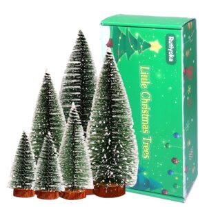 rutiyoka 6 pcs bottle brush trees mini christmas trees table top pine tree small sisal trees for christmas decor dollhouse decorations artificial snow forest trees miniature xmas trees