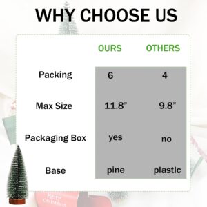 Rutiyoka 6 PCS Bottle Brush Trees Mini Christmas Trees Table Top Pine Tree Small Sisal Trees for Christmas Decor Dollhouse Decorations Artificial Snow Forest Trees Miniature Xmas Trees