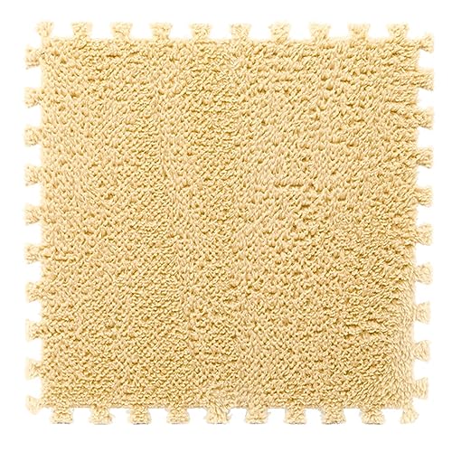 Plush Foam Interlocking Puzzle Carpet Floor Tiles Or Home Decoration -36 Pcs 12 X 12 in Soft Square Area Rugs Non-Slip Washable Play Carpet Mat with Border(Size:30x30x0.6cm,Color:Apricot)