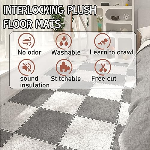 Plush Foam Interlocking Puzzle Carpet Floor Tiles Or Home Decoration -36 Pcs 12 X 12 in Soft Square Area Rugs Non-Slip Washable Play Carpet Mat with Border(Size:30x30x0.6cm,Color:Apricot)