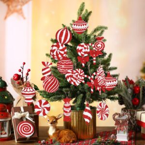 Tondiamo 20 Pcs Christmas Diamond Painting Keychain Kits 5D DIY Diamond Art Pendants Double Sided Candy Cane Hanging Diamond Painting Key Chains for Christmas Party Decoration Kids DIY Ornaments