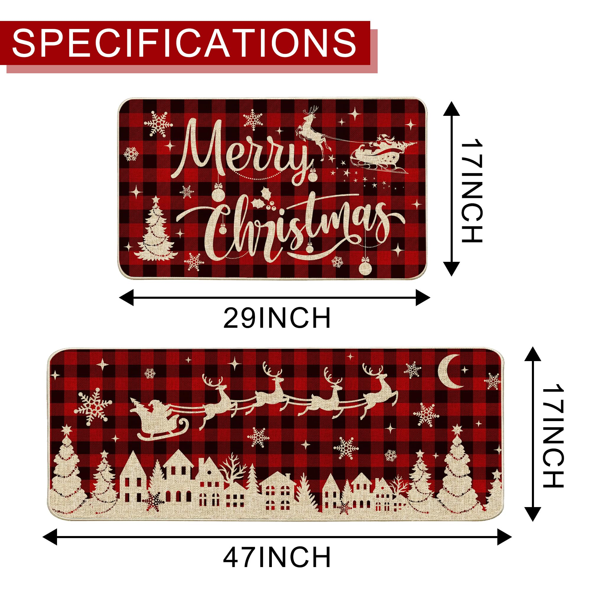 pinata Christmas Kitchen Mat 2 Piece-17x29 Inch&17x47 Inch Inch-Christmas Kitchen Rugs and Mats, Farmhouse Christmas Kitchen Decor, Red Welcome Mats for Floor, Non Skid Washable Christmas Decorations