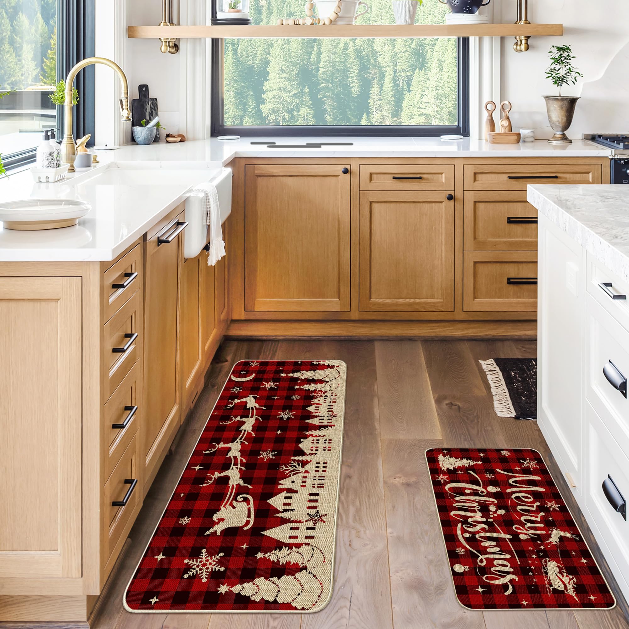 pinata Christmas Kitchen Mat 2 Piece-17x29 Inch&17x47 Inch Inch-Christmas Kitchen Rugs and Mats, Farmhouse Christmas Kitchen Decor, Red Welcome Mats for Floor, Non Skid Washable Christmas Decorations