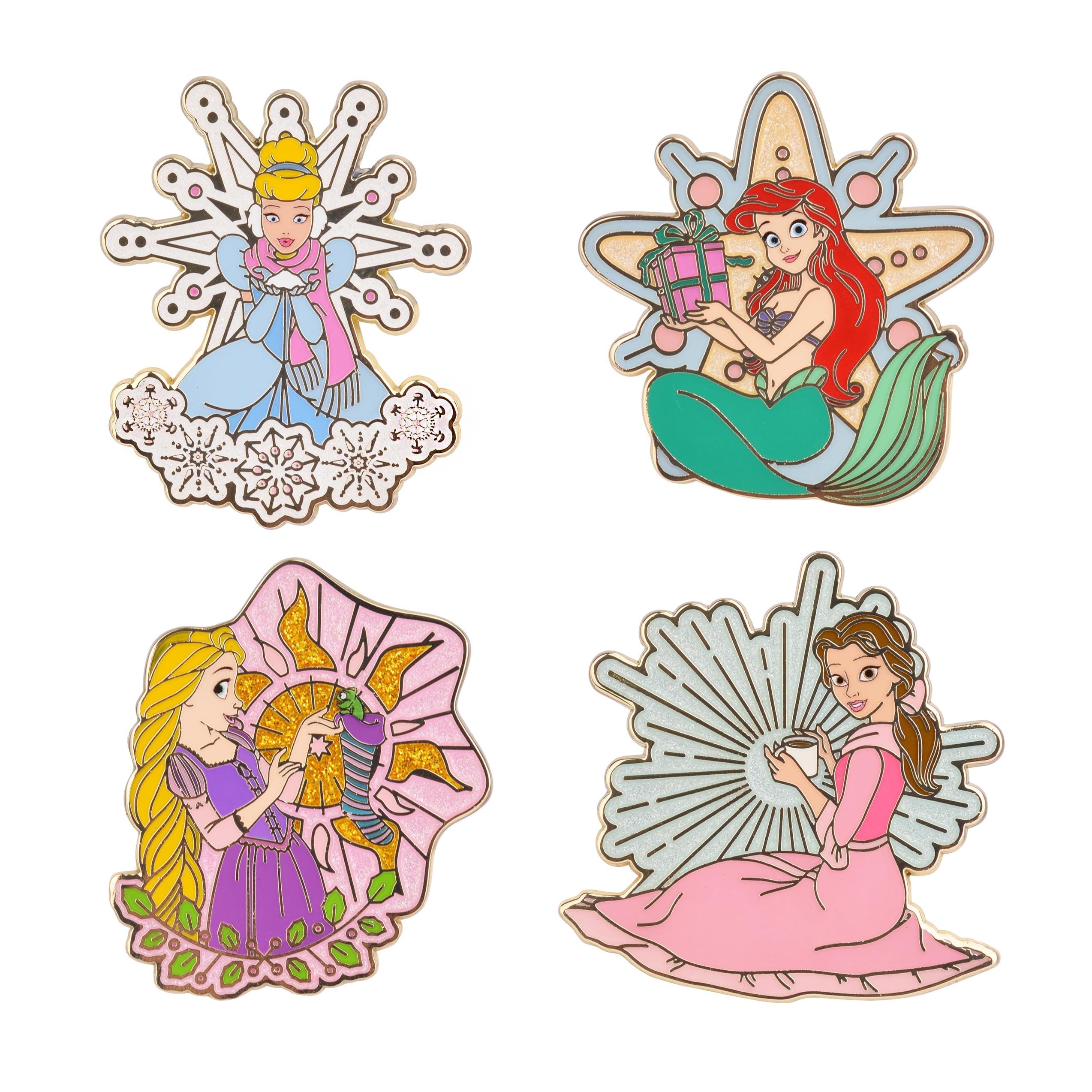 Disney Winter Princess Surprise Pack (1 pin per box) Princesses include Cinderella, Ariel, Rapunzel and Belle. Collect all 4 princesses