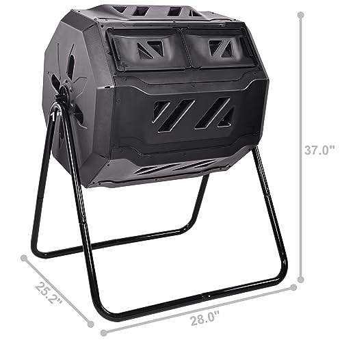 Elevon Outdoor Tumbling Composter Dual Rotating Batch Compost Bin, 43 Gallon, Black