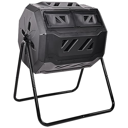 Elevon Outdoor Tumbling Composter Dual Rotating Batch Compost Bin, 43 Gallon, Black