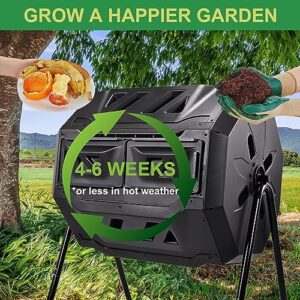 Elevon Outdoor Tumbling Composter Dual Rotating Batch Compost Bin, 43 Gallon, Black