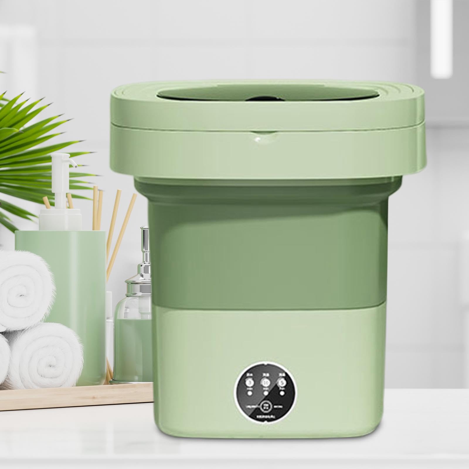 Portable Washing Machine Compact Small Washer 8L Powerful Lightweight Easy to Carry Small Bucket Washer for Dorm Apartment Laundry RV Sock, Green