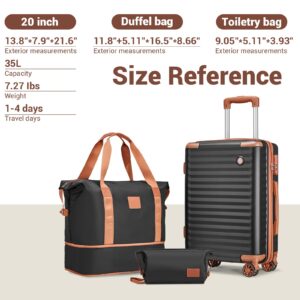 Joyway Carry on Luggage 20 Inch Suitcases with Spinner Wheels, Hard Shell Luggage Sets 3 Piece Travel Suitcase Set with Combination Lock(20-In, Black Brown)