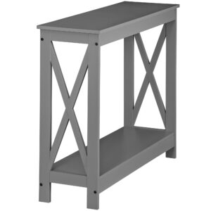 SUPER DEAL 2-Tier Narrow Console Sofa Side Table for Entryway/Hallway/Living Room, 39.3in L x 11.8in W x 31.6in H, Grey